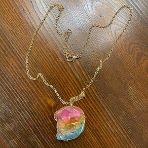 Gold and Rainbow Quartz Necklace